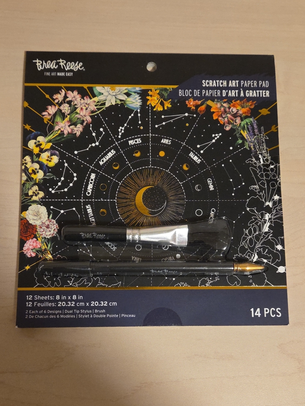 Brea Reese Scratch Art Paper Pad - 12 Sheets, Dual Tip Stylus, and Brush
